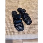 Donald J Pliner black leather strappy flat sandals square toe Italy 9 Photo 7