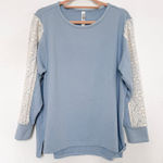 Flora Nikrooz Womens Pajama Set Size L Blue Lounge Lace Long Sleeve Soft Knit Photo 0