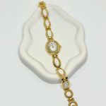 Gold plated dainty vintage style white stone watch Photo 0