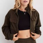 Aerie ‘Groove On’ velour Corduroy Cropped Streetwear Jacket Olive Green Small Photo 1