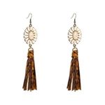 Boho White Turquoise Flower with Leopard Print Tassel Dangle Earrings A0121 Brown Photo 6