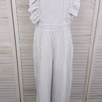 Allie Rose Striped Sleeveless Ruffle Jumpsuit White/Black-Large Photo 0