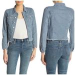 BLANK NYC  Jacket Denim Striped Cropped XS Raw Hem Light Wash Fitted Classic Chic Photo 1