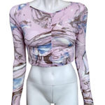 Antistar Pink Abstract Print Sheer Crop Fit Top Photo 0