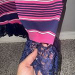 J. McLaughlin Striped V Neck Maxi Dress Pink White Blue Size M Lace CUSTOMIZED Photo 3