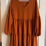 Tunic Dress V Neck Loose Flowy Swing Shift Mini Dress Orange Photo 0