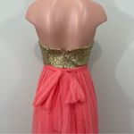 Christina Wu Bridesmaid Dress Style 22725 Size 4 Gold Sequin with Coral Tulle Photo 3