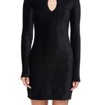 Dual Nature New  Keyhole Rib Velour Dress Mock Neck Long Sleeve Mini Black Photo 0