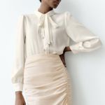 ZARA blouse shirt top satin effect jewel button neck bow Photo 1