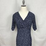 Ralph Lauren Lauren Ruched Dress Navy Printed Matte Jersey Knit Sz 6P Office Photo 2