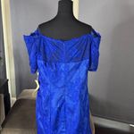 Women’s Full Length Blue Mermaid Fit Off the Shoulder Formal Dress Train Size 18 Photo 5