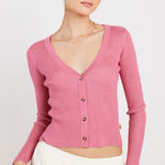 Araminta James Ribbed Cardigan Sweater XS Pink Babydoll Coquette Preppy Stretch‎ Photo 0