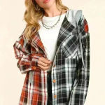 Rust and Charcoal‎ Grey Plaid Button Down Hoodie Top Orange Photo 1