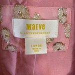 Anthropologie  Maeve Long Sleeve Tie Neck Mini Dress Pink Rose Metallic Large NWT Photo 10