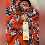 C&C California NWT  Size M Blue Floral Ruffle Collar Short Sleeve Lightweight Top Photo 7