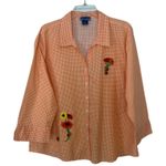 Las Olas  Orange and White Gingham Button Down Shirt Cottagecore Cabincore Retro Photo 1