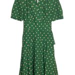 Eshakti  Sheath Dress 50s Retro Ruched Back V-Neck Flower Print Green M 8 Photo 2