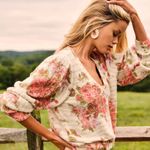 Free People Bed Of Roses Sweater Dainty Cottage Floral V Neck Size Small Photo 15