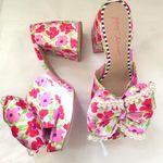 Betsey Johnson Maccie floral colorful pearl beaded large bow chunky platform heels pumps sandals clogs mules shoes-9.5M Photo 0
