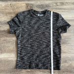 Free People Stretch Knit Textured Top Black Grey Hannah Tweed Short Sleeve Shirt Photo 5