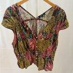 Madewell Shirred Cap-Sleeve Top in Brushstroke Monstera Dark Coffee Large Photo 5