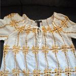 White and Gold Embroidered Women's Top with eyelets off the shoulder blouse cute Size 10 Photo 9