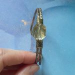 None Gold Tone Hammered Metal Adjustable Bangle Wire Bracelet Crystal Boho Chic Photo 2