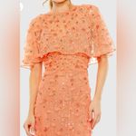 Mac Duggal NWOT Embellished Illusion Cape Sleeve Coral Trumpet Gown Sz 4 Photo 2