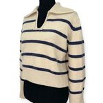 Storia | S | Ivory / Navy Stripe Heavy Knit Ribbed Collar V-Neck Cropped Sweater Photo 0