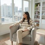 Hem & Thread  Striped Button Cardigan Women's S Cream Tan Long Sleeve Photo 1