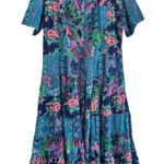 By Together Vintage 80s/90s Together! Blue Floral Patchwork Rayon Maxi Shirt Dress Sz M Photo 0