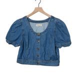 Madewell ‎ Denim Puff Sleeve Button Front Cropped Top Cottage Boho Casual Fall Photo 2