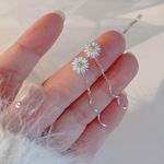 Elegant Flower Chain Dangle Threader Earrings for Women Silver Photo 2