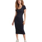 Marine layer  Lexi Rib Black Blue Striped Short Sleeve Midi T-Shirt Dress Size XL Photo 2