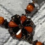 Elegant Burnt Orange Beaded Teardrop Statement Necklace 19” Photo 7
