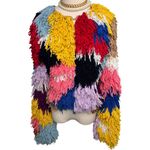 Alice + Olivia Fawn Multicolor Fringe Jacket rainbow yarn crochet size XS Photo 4