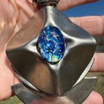 Anthony Alexander Statement Necklace Artisan Blue Glass Pendant Chunky Chain Silver Photo 6