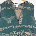 Vtg Sweater Vest Women L Green Tribal Print Fringe Hem Tiki Aztec Southwestern Size L Photo 8