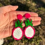 Amazon Dragon Fruit Earrings - Pink and Green Photo 1
