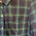 Tommy Hilfiger Womens Button Down Shirt Top Blue Green Plaid Roll Up Sleeve L Photo 1