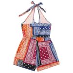 SheIn  SZ M Patchwork Paisley Print Criss Cross Cut Out Halter Romper Photo 1