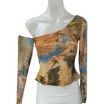 Princess Polly  Multicolor Angel Print Off Shoulder Long Sleeve Crop Blouse Top 4 Photo 0