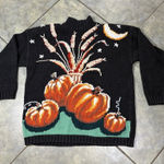 Vtg Halloween Pumpkin Harvest Embroidered Sweater M Grandma RARE Premimum Boho Black Size M Photo 0