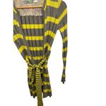 Anthropologie Sweater Yellow Maple Striped Pleated Belt Pocket Taupe XS Cardigan Photo 3