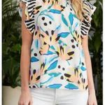 CROSBY by Mollie Burch Flutter Cap Sleeve Zoe Top Island Lillies Mixed Print, XS Photo 0