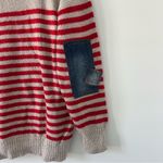 Obey Wool Alpaca Brown Red Stripe Knit Crewneck Sweater Denim Elbow Patch M Photo 7