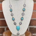Faux Turquoise Concho & Sunburst Lariat Necklace Silver Photo 1