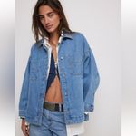 Free People Madison City Oversized Denim Jacket Medium Blue Wash Size XL NEW Photo 1