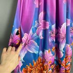 Handmade Muumuu Dress Vibrant Floral Puffed Sleeve Lily Midi Sequin Woven Detail Size M Photo 3