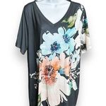 Bloomchic New Multicolor Floral Print Short Sleeve V-Neck T-shirt Gray 14/16 1X Photo 0